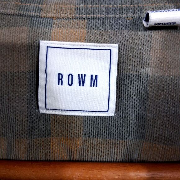 ROWM Men's Medium Shirt Button Down Long Sleeve 100% Cotton Corduroy Brown Plaid - Picture 5 of 16